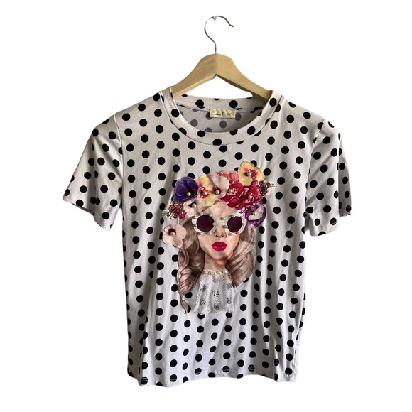 love J Tops - #1 Love J white polka dot sassy T-shirt